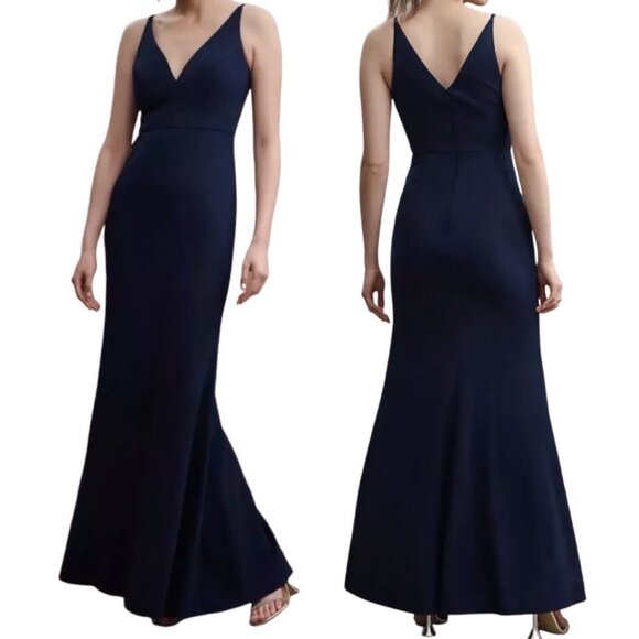 BHLDN Dresses & Skirts - Anthropologie BHLDN Tatum V-Neck Crepe Gown Maxi Dress in Navy Women's Size 6